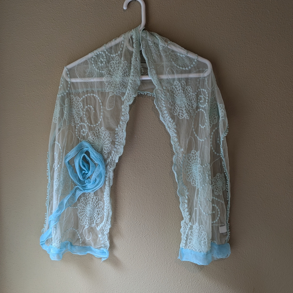2 Chic Light Blue Lace Scarf